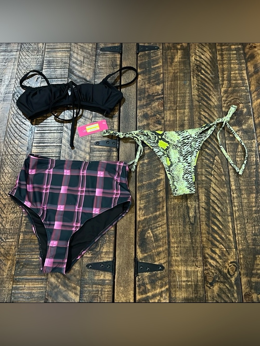 Bikini bundle black & pink plaid size Small